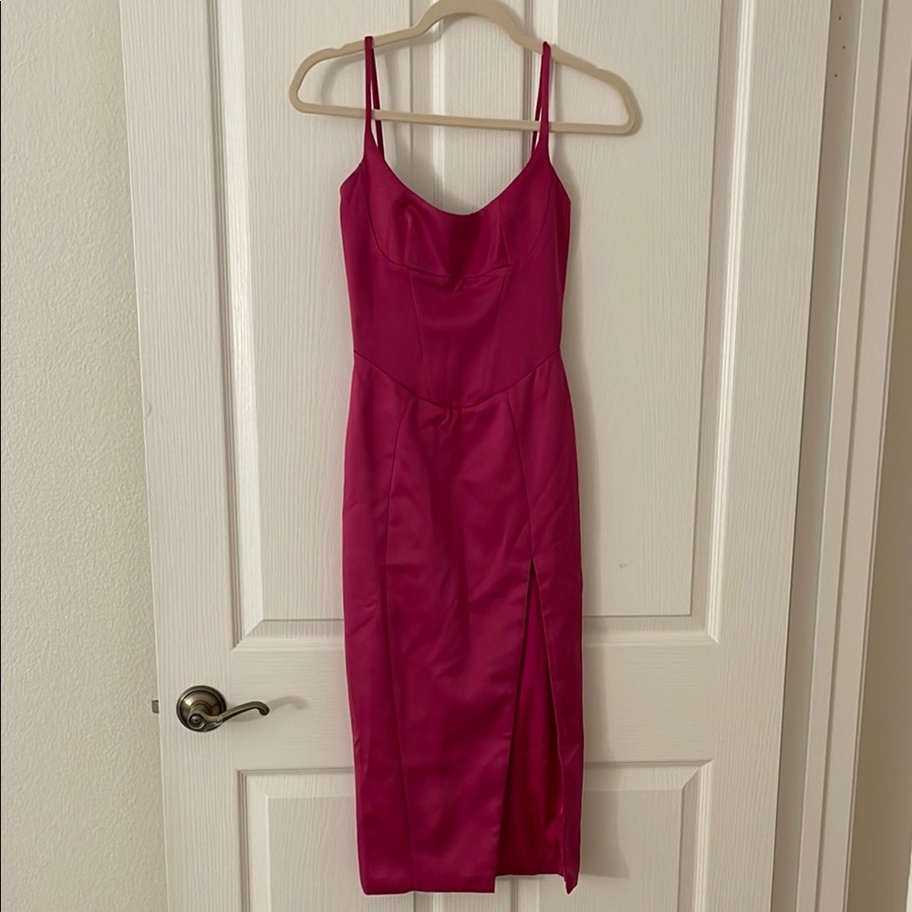 House of CB Casimira Pink Satin Effect Corset Midi Dress XS